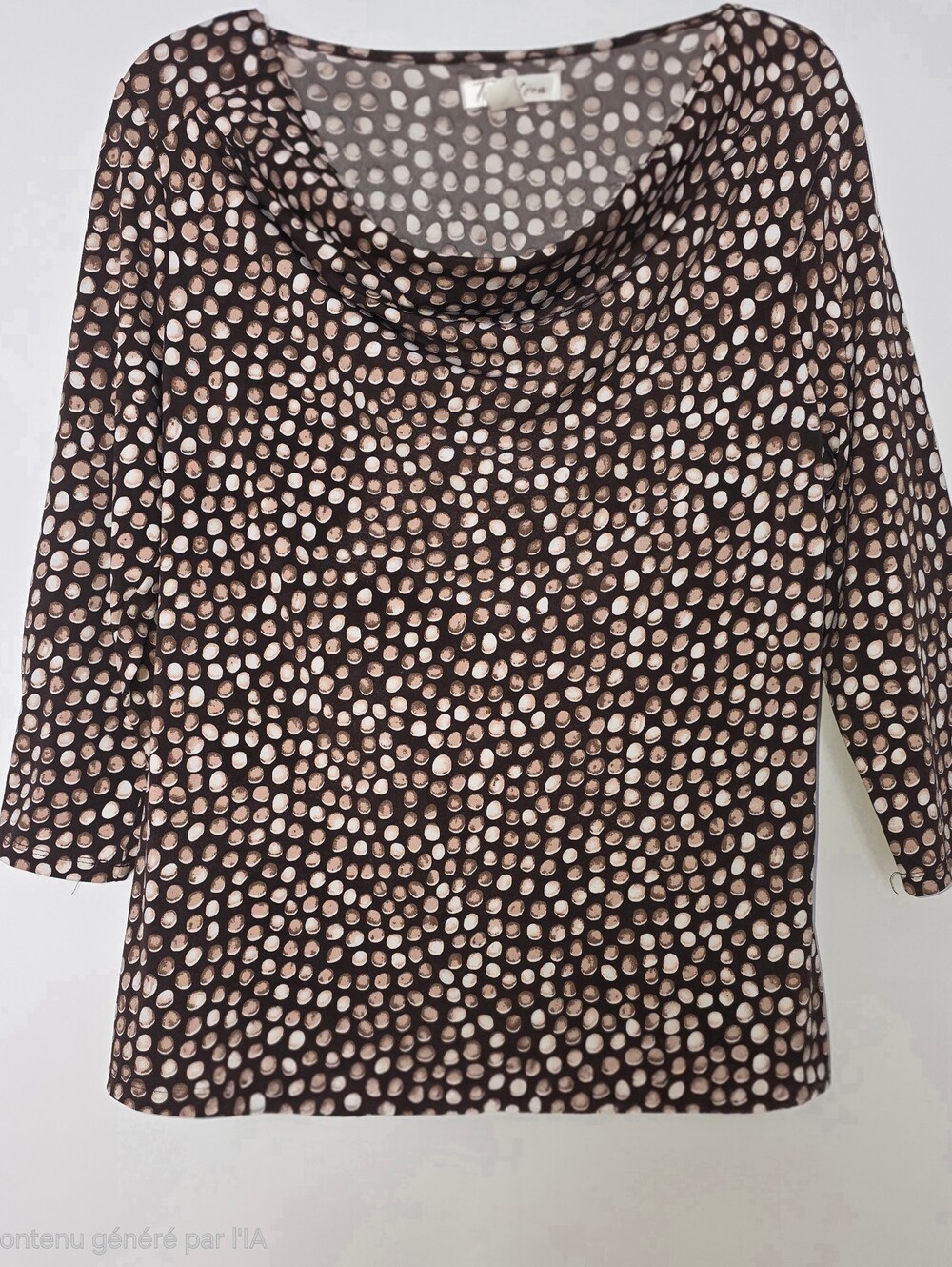 Tradition Polka Dot Cowl-Neck Top in Brown and Cream Sz Medium - Picture 1 of 2